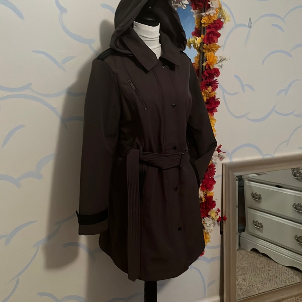 Michael Kors Gray lined winter jacket size Large with removable hood.